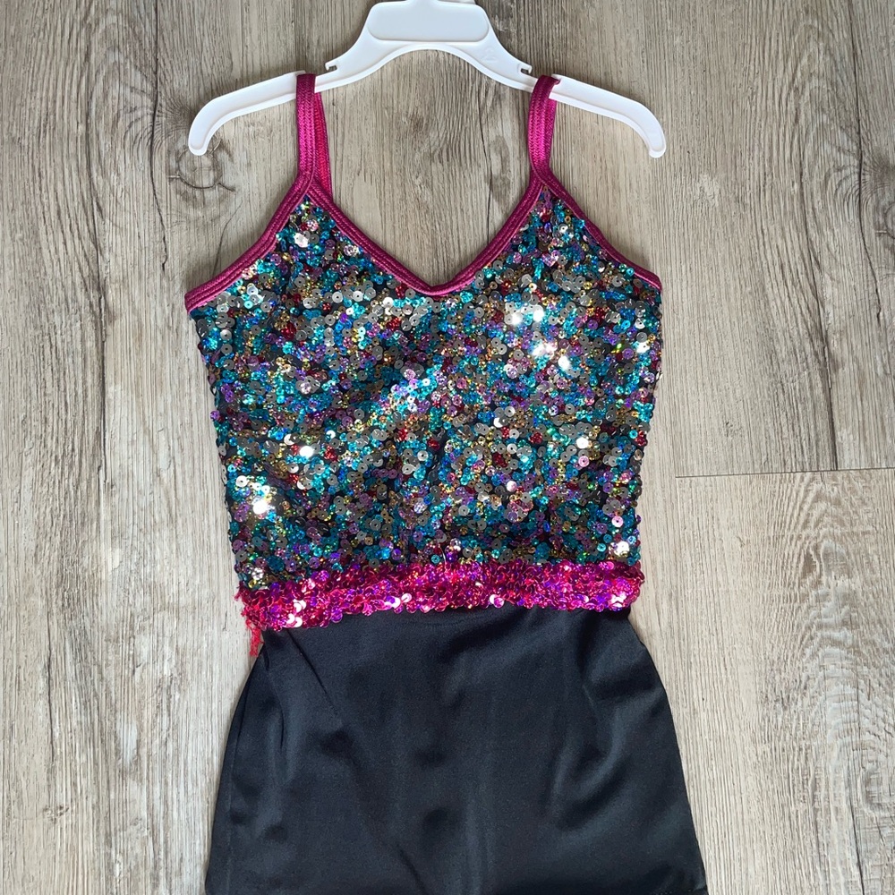 Sequin Multicolor Top with Black Bottom (Bodysuit)